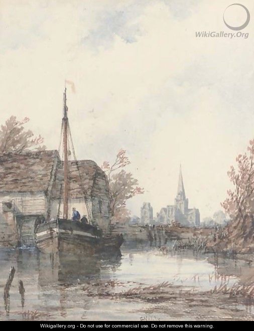 Chichester Cathedral from the mill at Fishbourne - Richard Henry Nibbs