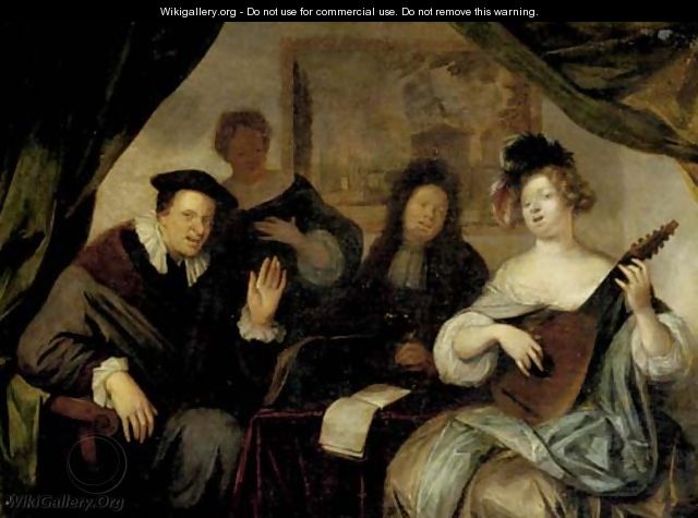 A merry company making music and singing in an interior - Richard Brakenburgh