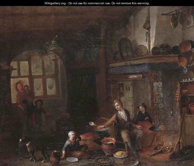 A domestic interior with a family seated by the hearth - Richard Brakenburgh