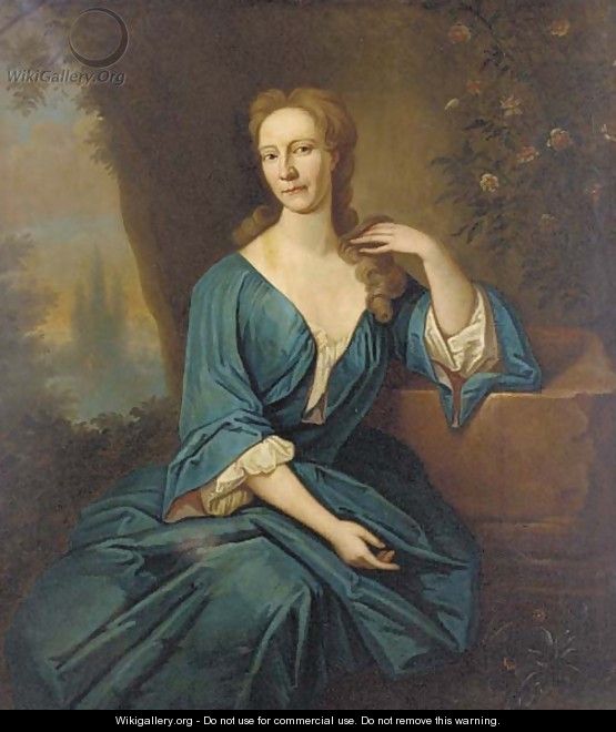 Portrait of a Anne Seton, seated three-quarter-length, in a blue dress - Richard Waitt