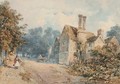 Figures on a country road passing a Tudor manor house - Richard Noble