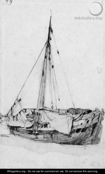 A beached fishing boat - Richard Parkes Bonington