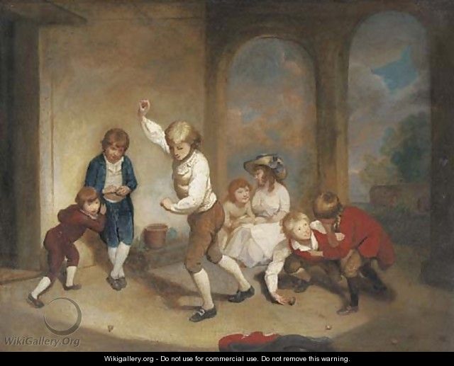 Boys playing at peg-top in the cloisters at Westminster School - Richard Morton Paye