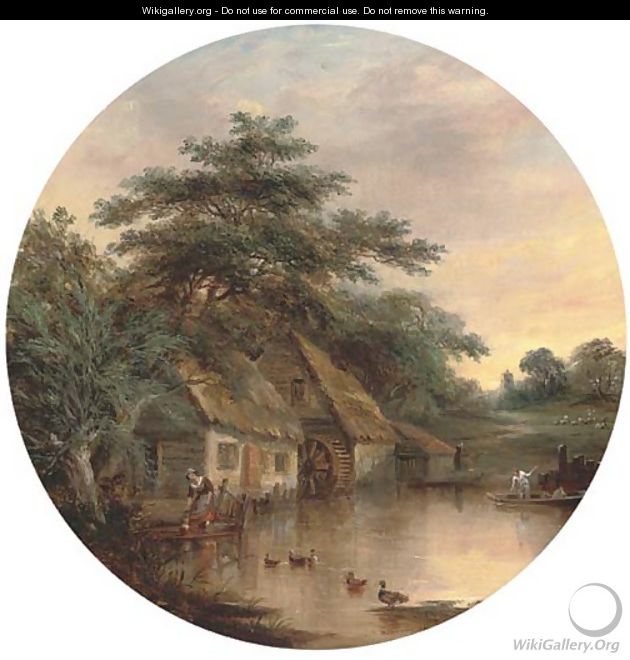 A milkmaid by a watermill - Robert Burrows
