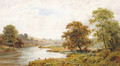An extensive wooded river landscape with an angler in the foreground - Roberto Angelo Kittermaster Marshall