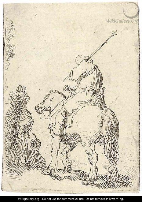 A Turbaned Soldier on Horseback - Rembrandt Van Rijn