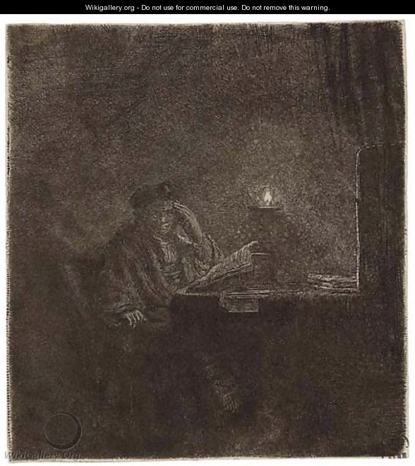 A Student at a Table by Candlelight - Rembrandt Van Rijn
