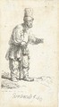 A Peasant in a high Cap, standing leaning on a Stick - Rembrandt Van Rijn