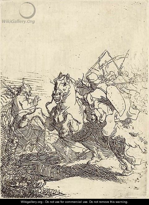 A Cavalry Fight - Rembrandt Van Rijn