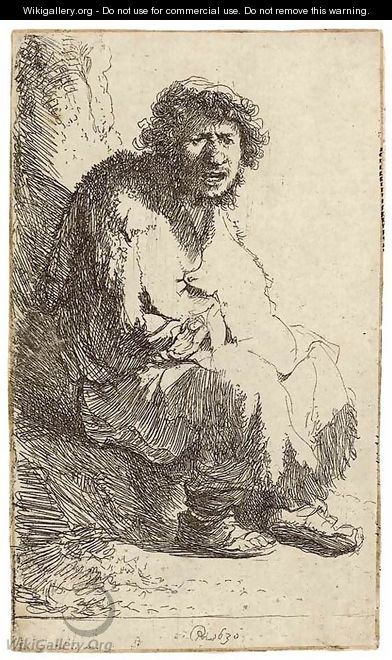 A Beggar seated on a Bank - Rembrandt Van Rijn