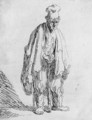 A Beggar in a high Cap, standing and leaning on a Stick - Rembrandt Van Rijn