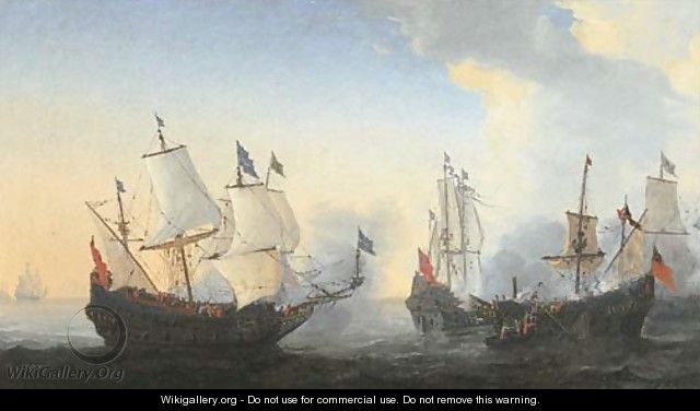 A frigate battle at sea - Reiner Nooms (Zeeman)