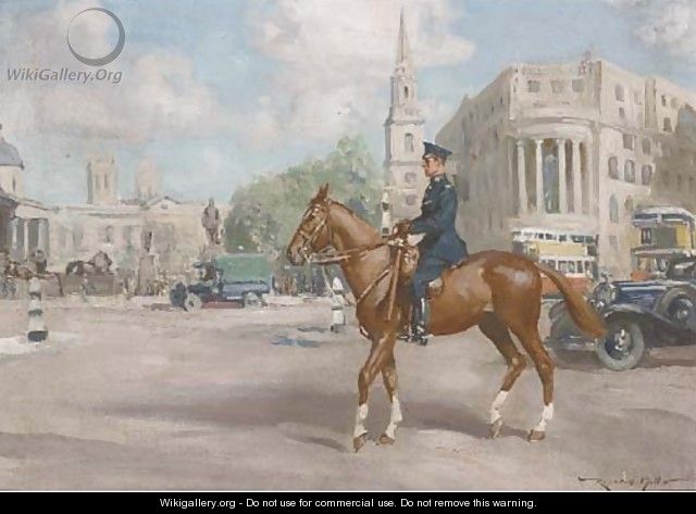 A mounted policeman in Trafalgar Square - Reginald Mills