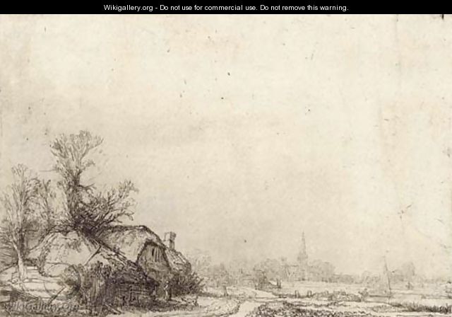 Cottage beside a Canal A View of Diemen - Rembrandt Van Rijn