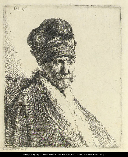 Bust of a Man wearing a High Cap (The Artists Father ) - Rembrandt Van Rijn