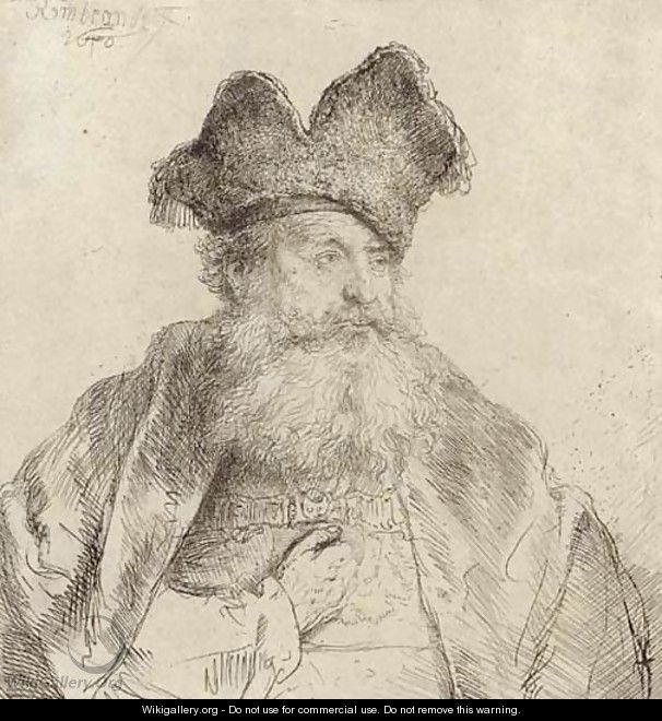 An old Man with a divided Fur Cap - Rembrandt Van Rijn