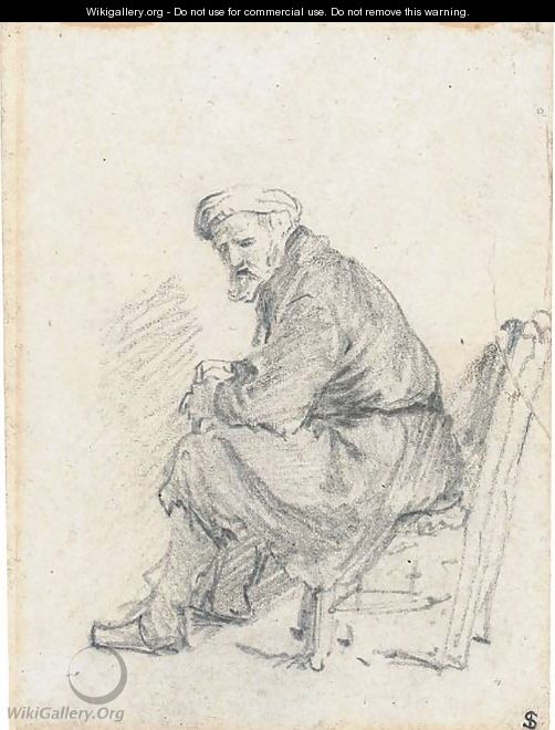 An old man wearing a turban seated in profile to the left - Rembrandt Van Rijn