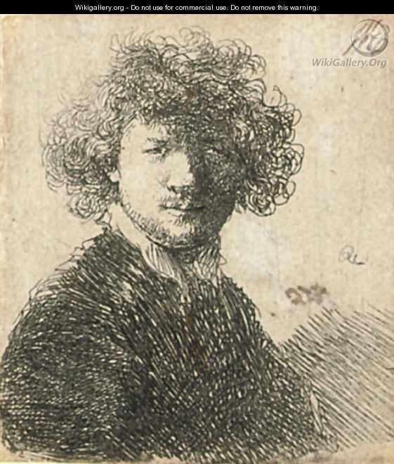 Self Portrait with curly Hair and white Collar Bust - Rembrandt Van Rijn
