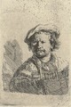 Self Portrait in a flat Cap and embroidered Dress - Rembrandt Van Rijn