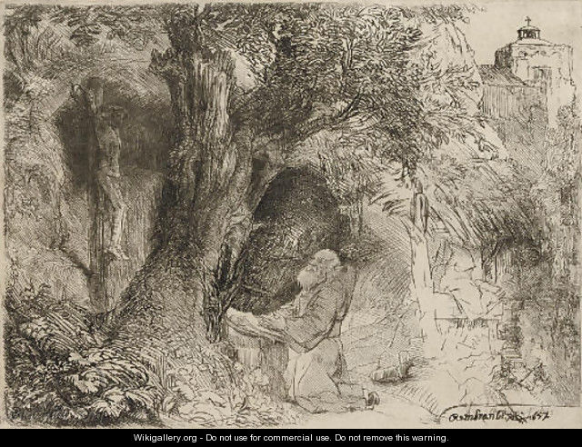 Saint Francis beneath a Tree praying - Rembrandt Van Rijn