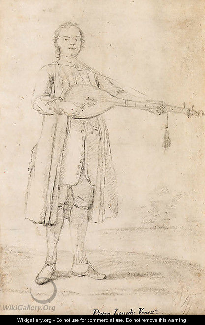 A man playing the colascione by a river - Pietro Longhi