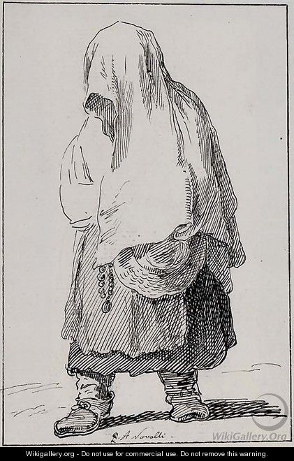 Une femme, le visage cache par un voile et tenant un chapelet - Pietro Antonio Novelli