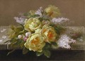 Roses and White Lilacs on a Ledge two works - Raoul Maucherat de Longpre