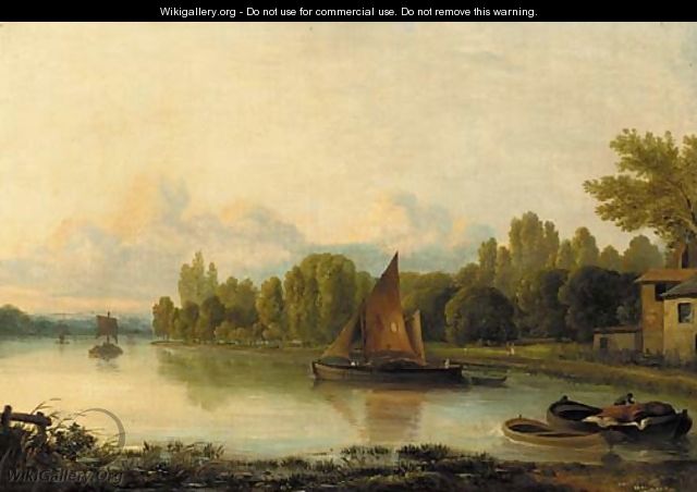 Boats on a tranquil river - Ramsay Richard Reinagle
