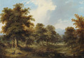 A wooded Glade with Pheasants and Rabbits, a sportsman and his dog beyond - Ramsay Richard Reinagle
