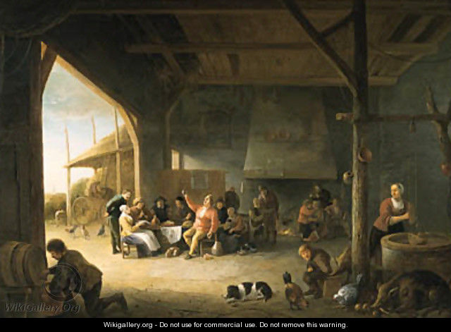 The interior of a barn with boors carousing 2 - Pieter de Bloot
