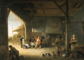 The interior of a barn with boors carousing 2 - Pieter de Bloot