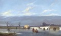 Skaters on a Dutch canal - Pieter Christiaan Cornelis Dommersen