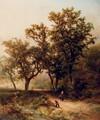 Travellers on a wooded path - Pieter Lodewijk Francisco Kluyver