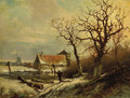 A winter landscape with a wood gatherer on a snowy track - Pieter Lodewijk Francisco Kluyver
