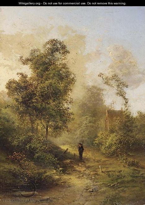 A hunter walking on a forest path - Pieter Lodewijk Francisco Kluyver