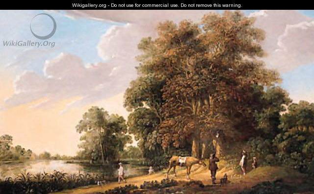 A falconry at the edge of a wood by a lake - Pieter Jansz. van Asch