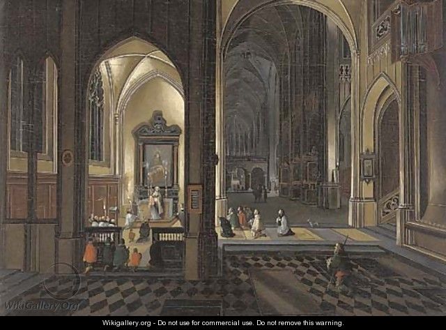 The interior of a Gothic Cathedral by night - Peeter, the Younger Neeffs