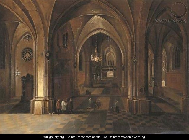 The interior of a gothic cathedral by night - Peeter, the Elder Neeffs