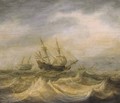A threemaster and other shipping in choppy waters on a cloudy day - Pieter the Elder Mulier