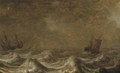 A threemaster and a wijdschip offshore, as a storm approaches - Pieter the Elder Mulier
