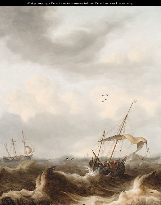 A kaag and a fluyt in a storm - Pieter the Younger Mulier (Tampesta, Pietro)