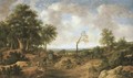 A wooded landscape with travellers in wagons on a road - Pieter Molijn
