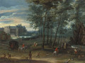 The park of the Viceregal Palace, Brussels, with elegant company by a fountain - Pieter Meulener