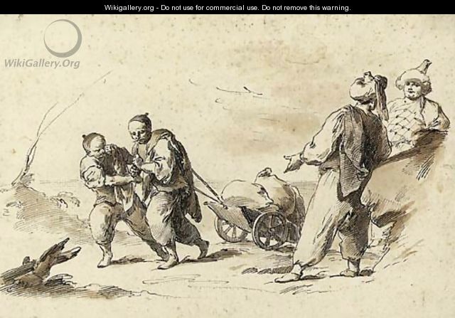 Four orientals, two pulling a cart - Pietro Antonio Novelli