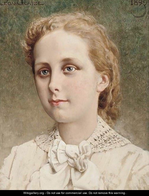 Portrait of a young girl, bust-length, in a white chemise - Pierre Paul Leon Glaize
