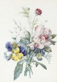 A bouquet with violas, carnations, jasmine and a poppy - Pierre-Joseph Redouté