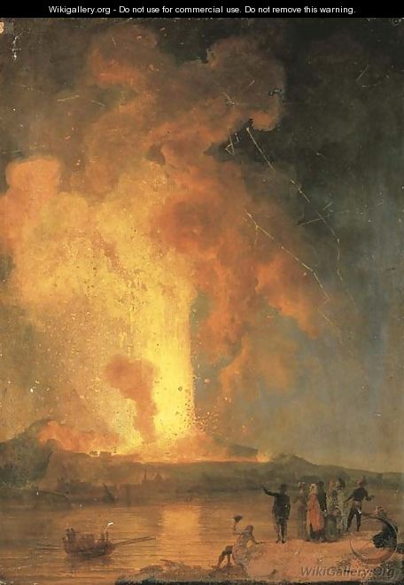 Vesuvius erupting at night with spectators in the foreground - Pierre-Jacques Volaire