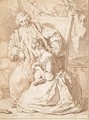 La Courtisane amoureuse a kneeling girl unfastening the garter of a seated gentleman - Pierre Subleyras