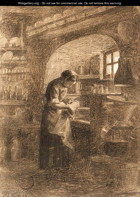 Jeune femme nettoyant une cruche - Edouard Frère