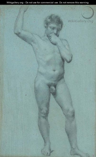 A male nude, his right hand raised - Pierre-Paul Prud